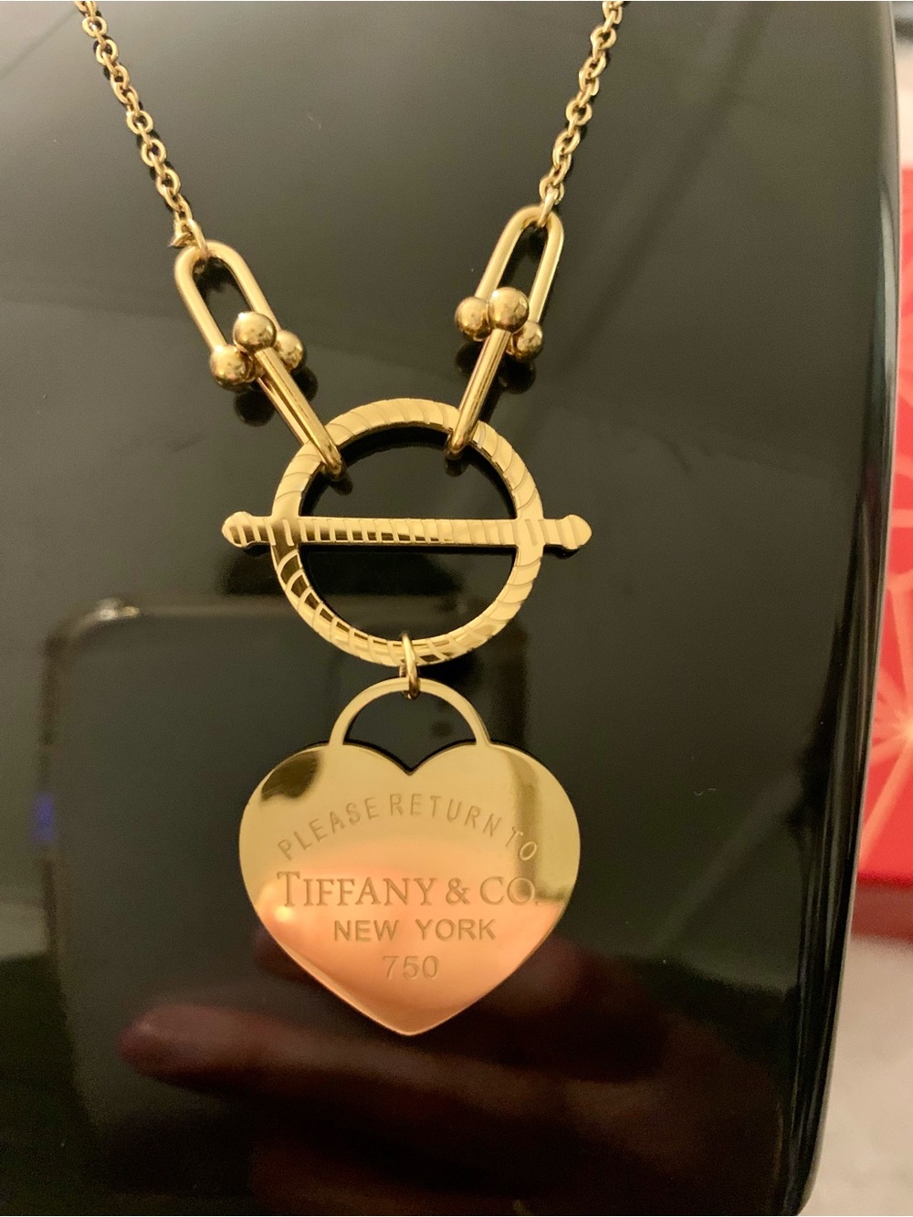 Brand New ! Fashion long Gold Toggle Heart Tag Pendant Necklace - Picture 3 of 6